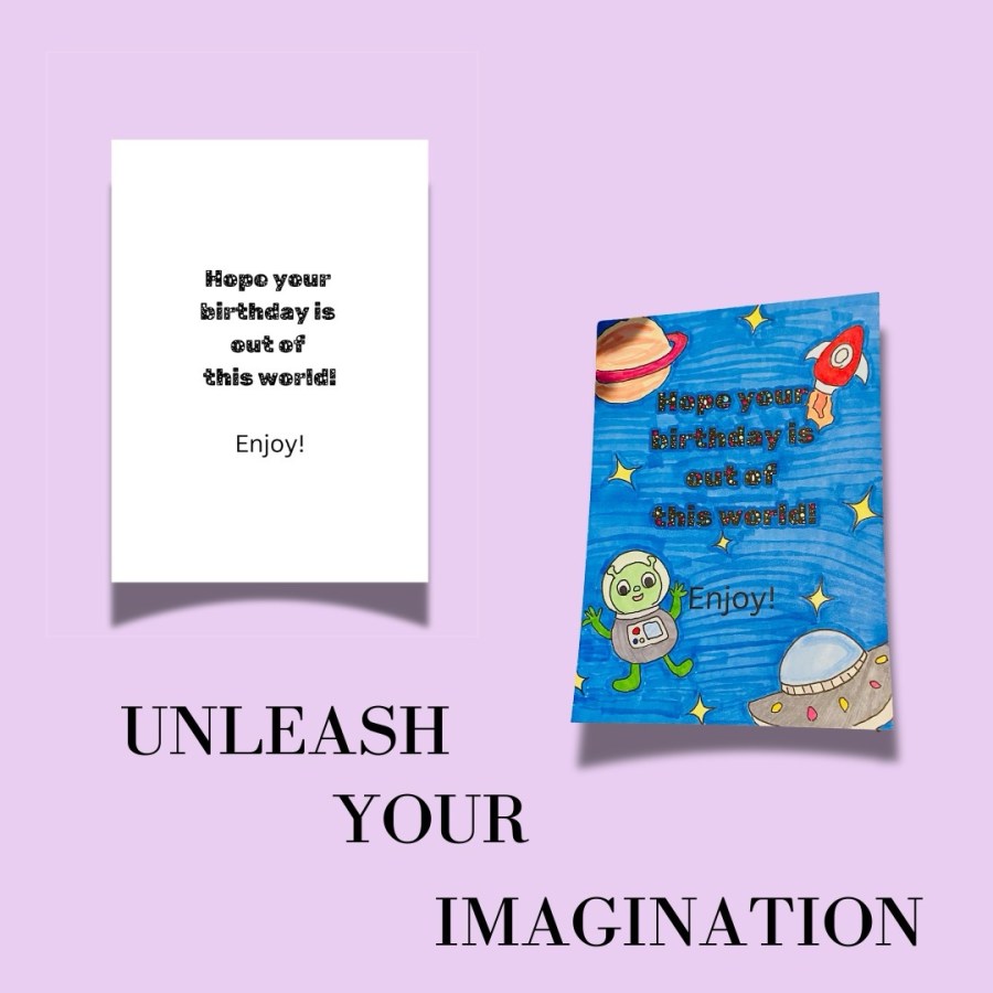 Sample greeting card and customized version of the card.